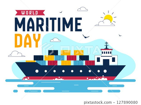 World Maritime Day Vector Illustration with Sea and Ship for Shipping Safety, Security, and Marine Environment in a Nautical Flat Background 127890080