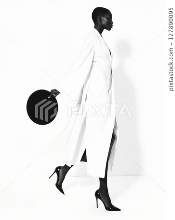 Bald Woman over white background. Beautiful stylish Girl with hat 127890095