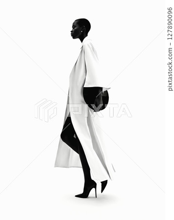Bald Woman with hat. black and white silhouette 127890096