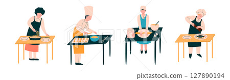 Man and Woman Chef Character in Uniform Cooking Vector Set Man and Woman Chef Character in Uniform Cooking Vector Set 127890194