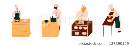 Man and Woman Chef Character in Uniform Cooking Vector Set Man and Woman Chef Character in Uniform Cooking Vector Set 127890199