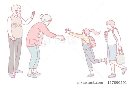 A heartwarming family reunion with multiple generations joyfully embracing each other 127890291