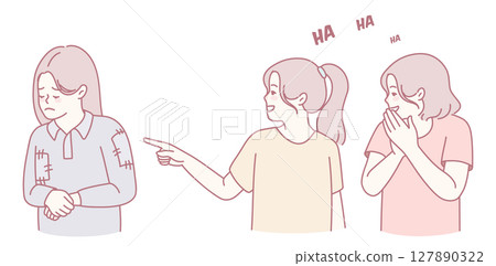 A bullying scenario is carefully depicted using an illustrative and artistic style 127890322