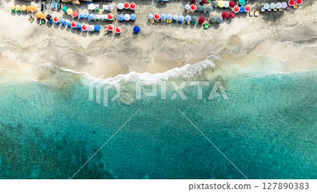 Aerial View of Beautiful Pasir Putih Beach or Virgin Beach. Bali, Indonesia. Aerial View of Beautiful Pasir Putih Beach or Virgin Beach. Bali, Indonesia. 127890383