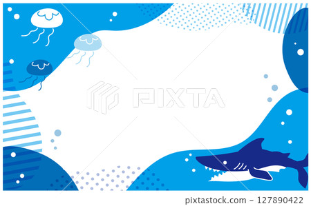 Shark and jellyfish ocean illustration frame material Shark and jellyfish ocean illustration frame material 127890422