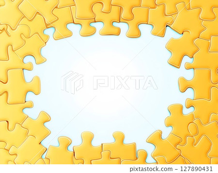 Abstract background consisting of yellow puzzle pieces, white free space in the center for missing puzzle pieces Abstract background consisting of yellow puzzle pieces, white free space in the center for missing puzzle pieces 127890431