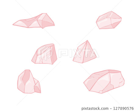 Set of pink salt crystals, different shapes and sizes 127890576