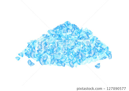 Pile of light blue salt crystals on white background 127890577