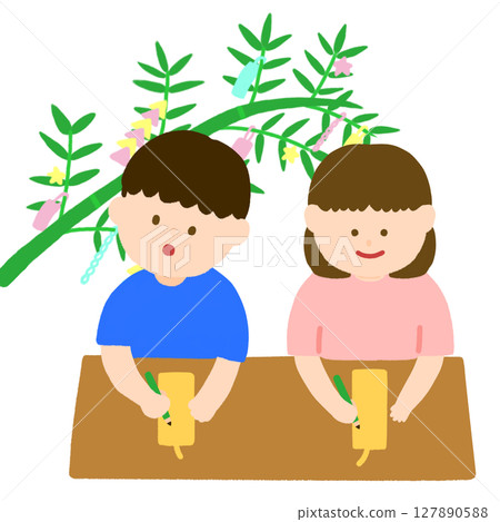 孩子們在紙條上寫下自己的願望 127890588