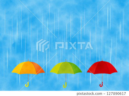 五顏六色的雨傘和雨背景 4 五顏六色的雨傘和雨背景 4 127890617