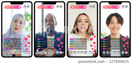 Multinational live streamer smartphone app screen interface 127890625