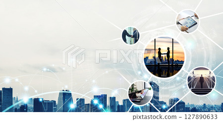 Business network image collage Horizontal visual for banners and advertisements Business network image collage Horizontal visual for banners and advertisements 127890633