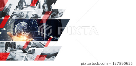 Collage of various business scenes and global network images. Horizontal visuals for banners and advertisements. Collage of various business scenes and global network images. Horizontal visuals for banners and advertisements. 127890635