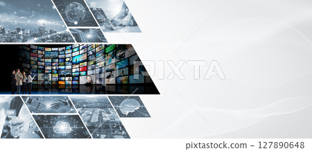 Collage of various technology images Horizontal visuals for banners and advertisements Collage of various technology images Horizontal visuals for banners and advertisements 127890648