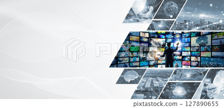 Collage of various technology images Horizontal visuals for banners and advertisements Collage of various technology images Horizontal visuals for banners and advertisements 127890655