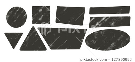 Ink geometric shapes with noise set. Text boxes grainy textured frames pack Vector hand drawn quotation stickers shapes. Grunge geometric figures 127890993
