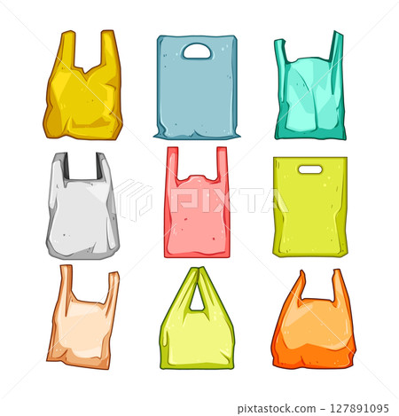 plastic shopping bag set cartoon vector illustration 127891095