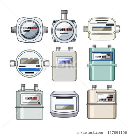 gas meter set cartoon vector illustration gas meter set cartoon vector illustration 127891106