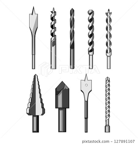 drill bit set cartoon vector illustration 127891107