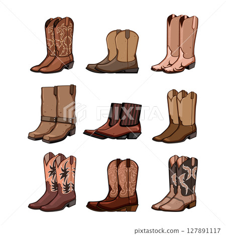 cowboy boots set cartoon vector illustration 127891117