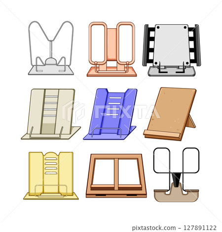 book reading stand set cartoon vector illustration book reading stand set cartoon vector illustration 127891122