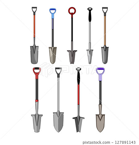tree planting shovel set cartoon vector illustration 127891143