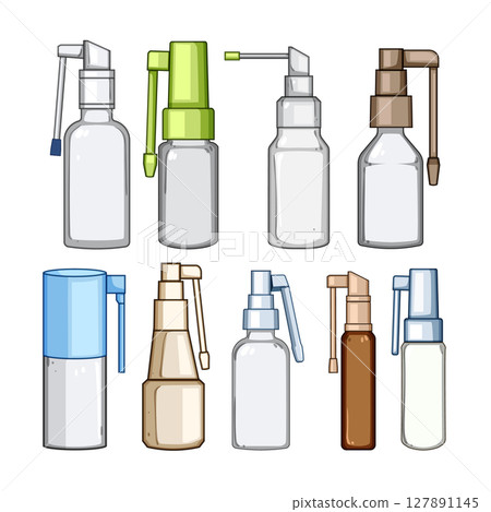throat spray bottle set cartoon vector illustration 127891145