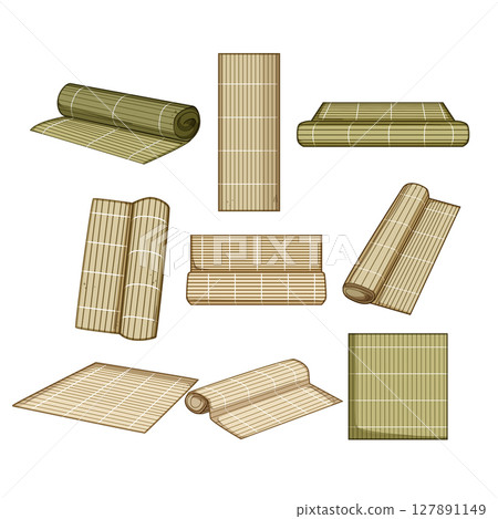 sushi rolling mat set cartoon vector illustration 127891149