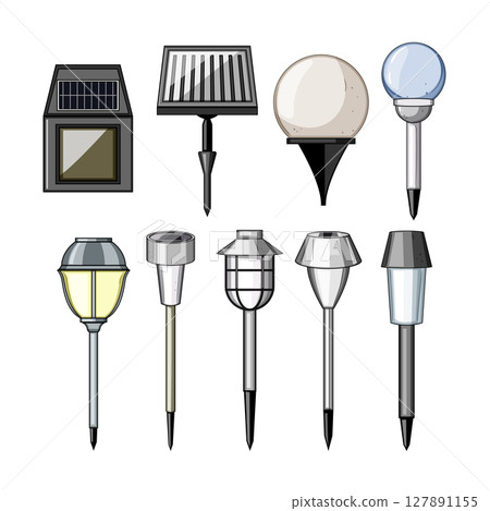 solar powered garden lamp set cartoon vector illustration 127891155