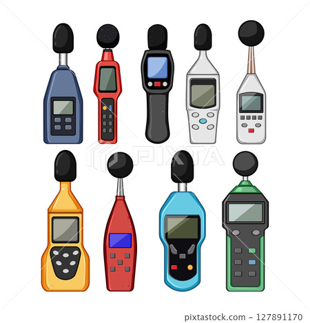 noise level meter set cartoon vector illustration 127891170