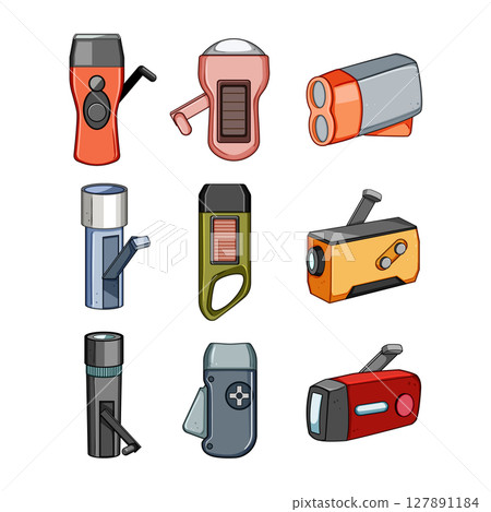 hand crank flashlight set cartoon vector illustration 127891184