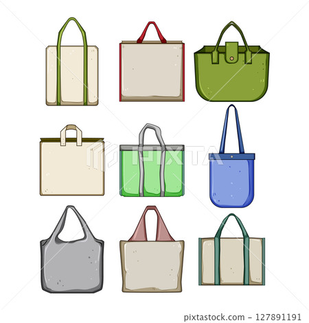 fabric grocery bag set cartoon vector illustration fabric grocery bag set cartoon vector illustration 127891191