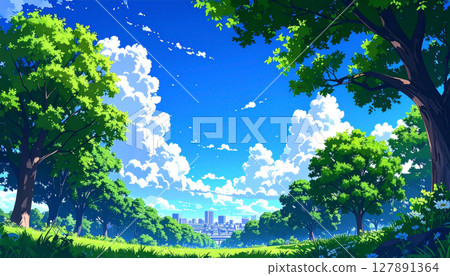 積雨雲籠罩的清新都市夏日天空 127891364