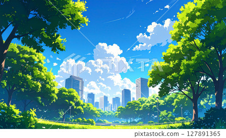 積雨雲籠罩的清新都市夏日天空 127891365