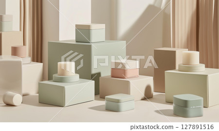 Pastel Cosmetic Jars with Floral Decor 127891516