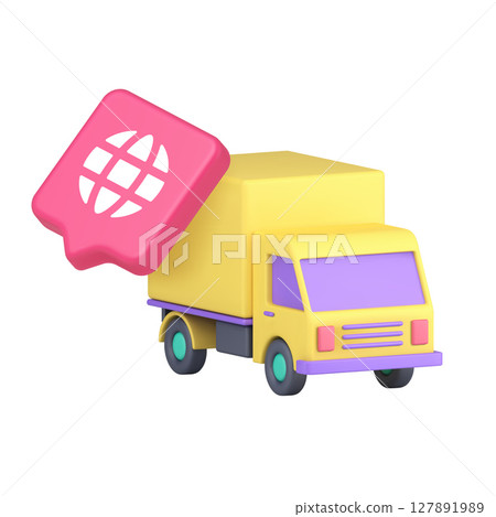 3d Realistic Icon With Cargo Truck And Global Symbol In Bright Modern Digital Design 127891989