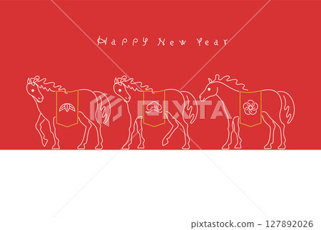 新年素材：簡約時尚的松、竹、梅、馬賀年卡素材（馬年） 127892026