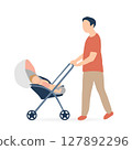 父親推著載有嬰兒的嬰兒車的插圖（育兒和育兒支援） 127892296