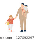 父親抱著嬰兒並牽著幼兒的手的插圖（幼兒園/兒童保育支持） 127892297