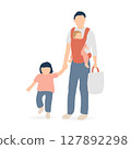 父親抱著嬰兒並牽著幼兒的手的插圖（幼兒園/兒童保育支持） 127892298