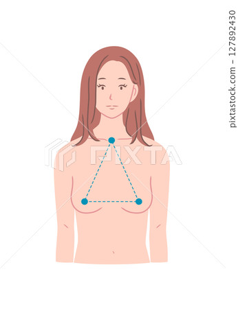Illustration of a woman's upper body with saggy breasts 127892430