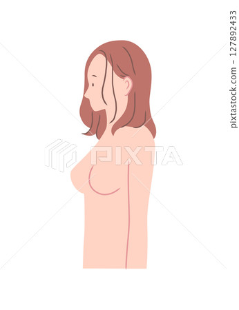 Sideways illustration of a beautiful busty woman 127892433