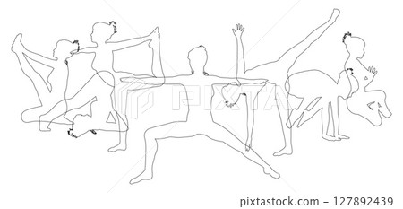Yoga Pilates Poses Women Silhouettes Concept Yoga Pilates Poses Women Silhouettes Concept 127892439