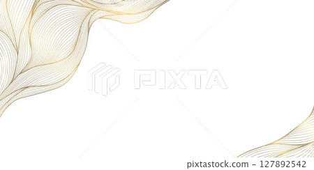 Vector golden line wave frame, curve premium art background. Luxury ocean banner, could backdrop, modern texture. Elegant glitter organic elements. Vector golden line wave frame, curve premium art background. Luxury ocean banner, could backdrop, modern texture. Elegant glitter organic elements. 127892542