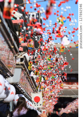 Sensoji Temple Nakamise Street decorated for New Year 127892546