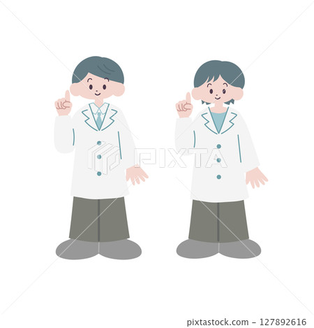 Men and women in white coats giving guidance 127892616