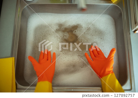 Overhead View of Clogged Sink Overhead View of Clogged Sink 127892757
