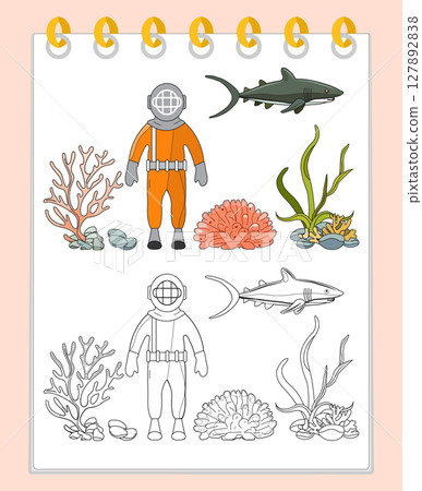 Coloring book Underwater Seabed Ocean Sea habitat Coloring book Underwater Seabed Ocean Sea habitat 127892838