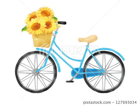 Vector image of a light blue bicycle with sunflowers 127893034
