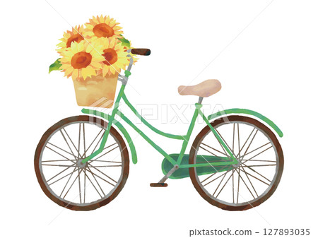帶向日葵的綠色自行車向量素材 帶向日葵的綠色自行車向量素材 127893035